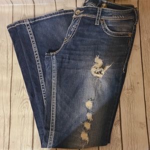 Mens Silver Brand Faded Denim Blue Jeans Burkley Surplus Bootcut Size W 36 L 35